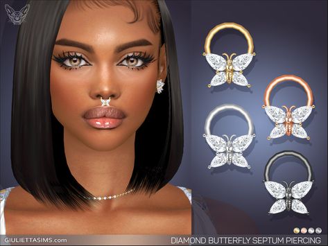 Black Sims 4 Cc Jewelry, Sims 4 Cc Female Jewelry, Black Custom Content, Nose Piercing Sims 4, Sims 4 Diamond, Sims 4 Nose Presets, Sims 4 Cc Glasses, Butterfly Septum, Sims4 Accessories