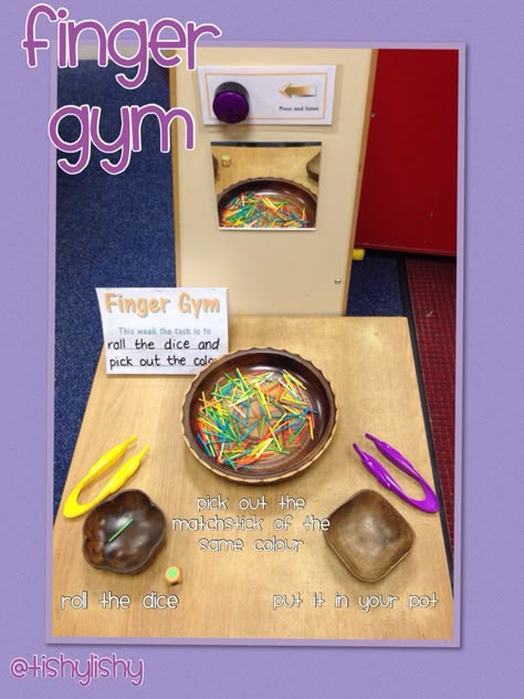 Finger Gym activity. My TA did this one! Finger Gym Activities, Fine Motor Ideas, Finger Gym, Gym Activities, Funky Fingers, Early Years Classroom, Continuous Provision, Preschool Fine Motor, Gross Motor Activities