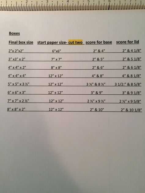martha stewart box sizes for scoring board that you can really read Score Board Ideas, Envelope Punch Board Projects, Making Boxes, Gift Box Punch Board, Scoring Board, Card Making Tools, Card Box Holder, Paper Box Template, Box Templates