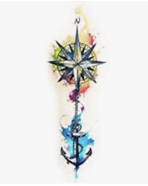 Sextant Tattoo, Watercolor Compass Tattoo, Tato Nama, Tatuaje Trash Polka, Watercolor Anchor, Tattoo Diy, Anker Tattoo, Compass Tattoo Design, Kunst Tattoos