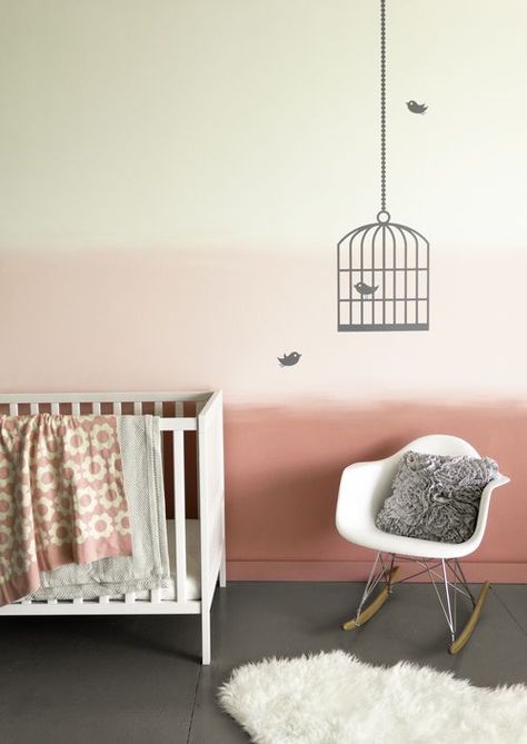 Half Painted Bedroom, Pink Ombre Nursery, Bathroom Paint Color Schemes, Half Painted Walls, Painted Bedroom, Diy Paint Projects, Ombre Wall, Paint Color Schemes, Bathroom Paint Colors