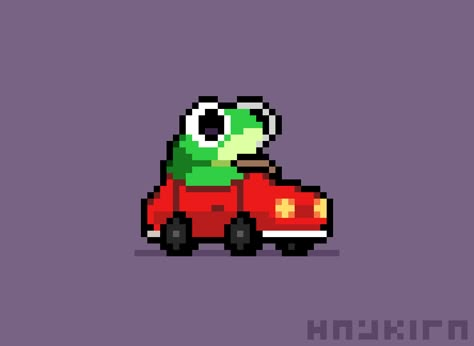 [OC] A frog riding its tiny car Pixel Car Gif, Cute Pixel Character, Pixel Art Frogs, Cute Frog Pixel Art, Frog In A Car, Bug Pixel Art, Frog Oc, Car Pixel Art, Frog Pixel Art