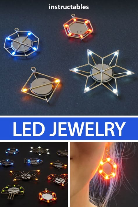 Create yourself a unique necklace or earrings in almost any shape that will glow in the dark with LEDs and brass rods.  #Instructables #jewelry #pendant #electronics #technology #nerdy #soldering #LEDlights Circuit Earrings Diy, Instructables Projects, Soldering Projects, Brass Rods, Vintage Jewelry Diy, Diy Jewelry To Sell, Diy Jewelry Rings, Led Projects, Diy Jewelry Earrings