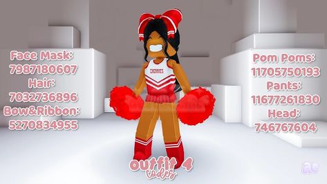 Pom Pom Codes For Berry Ave, Roblox Cheer Pom Pom Codes, Roblox Pom Pom Codes, Cheer Codes For Berry Ave, Bea Outfits, Red Skirt Outfits, Cheer Pom Poms, Roblox Id, Cheerleading Bows