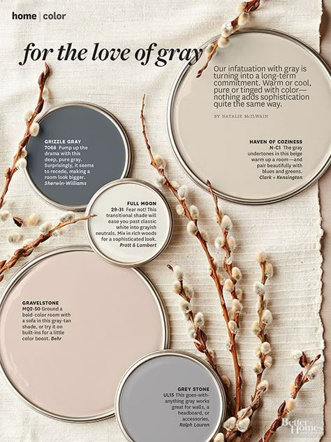 Need some inspiration for a new paint color on your interior walls? Browse through some of our favorite color palettes from past issues of magazines to find just the right color combination. Our picks include warm neutral colors, bright hues and soft browns, greens, blues and grays. Garden Painting, Decoration Inspiration, Paint Schemes, Paint Colors For Home, Colour Schemes, Wall Color, My New Room, Better Homes And Gardens, Better Homes