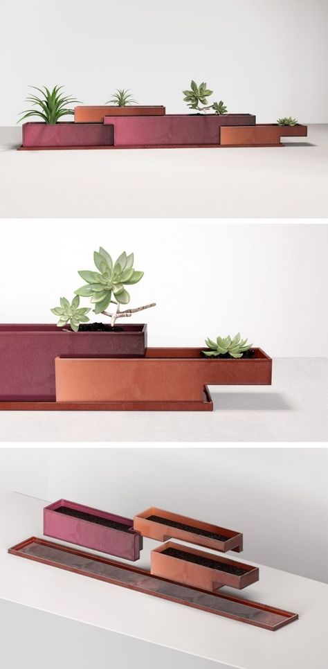 Modular Planter Design, Layered Planters, Indoor Planter Box Diy, Modular Design Product, Modern Planter Boxes, Plant Box Design, Movable Planter, Planter Box Design, Modular Planter