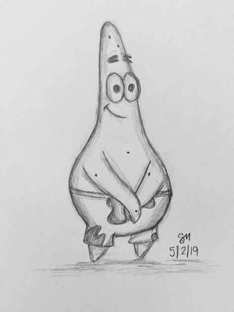 Drawing Ideas Patrick, Spongebob Sketch Pencil, Patrick Star Sketch, Karikatur Drawing Sketches, Patrick Drawing Easy, Cartoon Drawings Pencil, Spongebob And Patrick Drawing, Spongebob Sketches, Spongebob Sketch