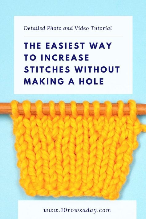 Regular and Reverse Yarn Over - The Easiest Way to Increase Stitches in Knitting | 10 rows a day Yarn Over In Knitting, Yarn Weight Chart, Knitting Increase, Knitting 101, Advanced Knitting, Knitting Hacks, Knitting Help, Knitting Stitches Tutorial, Knitting Basics