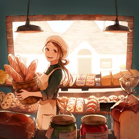 Tsubaki (Pixiv1979059) Pro Create, Women Illustration, Bread Art, Art Mignon, Recipe Binder, Color Palate, Art Et Illustration, Drawing Human, Dreamy Art