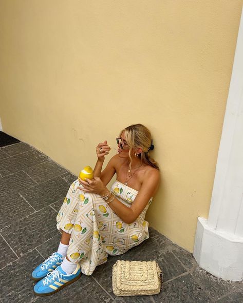 amalfi coast in yellow💛☀️ Amalfi Coast Outfits, Coast Outfit, Adidas Handball Spezial, Adidas Handball, European Summer Outfits, Europe Outfits, Italy Outfits, Minimalistic Style, Italy Fashion