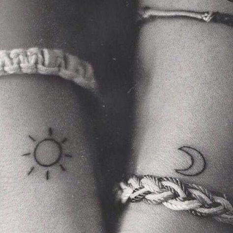 Sunshine ☀️Moonlight Sun And Moon Tattoos, Cousin Tattoos, Tattoo Son, Sister Tattoo Designs, Sun Tattoo Designs, Moon Tattoos, Bff Tattoos, Disney Tattoo