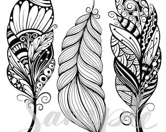 Feather Zentangle, Mandala Feather, Feather Cut, Tangle Patterns, Zentangle Drawings, Feather Art, Black And White Drawing, Mandala Drawing, Zentangle Art