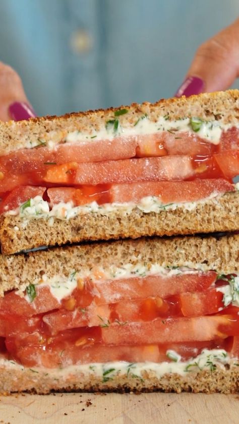 THIS IS THE ONLY TOMATO SANDWICH RECIPE YOU’LL EVER NEED! This classic tomato sandwich features a lovely combination of sweet juicy tomatoes and herby cream cheese: https://bit.ly/3psi63w | EatingWell | EatingWell · Original audio Tomato And Cream Cheese Sandwich, Tomato Sandwich Recipes, Sandwich Cream, Cream Cheese Sandwiches, Deli Sandwiches, Tomato Sandwich, Tomato And Cheese, How To Make Sandwich, Juicy Tomatoes