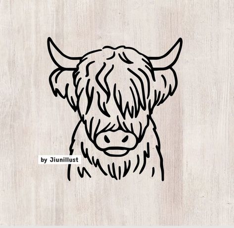 Geometric Highland Cow, Scottish Highland Cow Drawing, Highland Cattle Tattoo, Scottish Highland Cow Tattoo, Cow Drawing Easy, Highland Cow Tattoo, Aquarel Painting, Felting Pictures, Cow Sketch