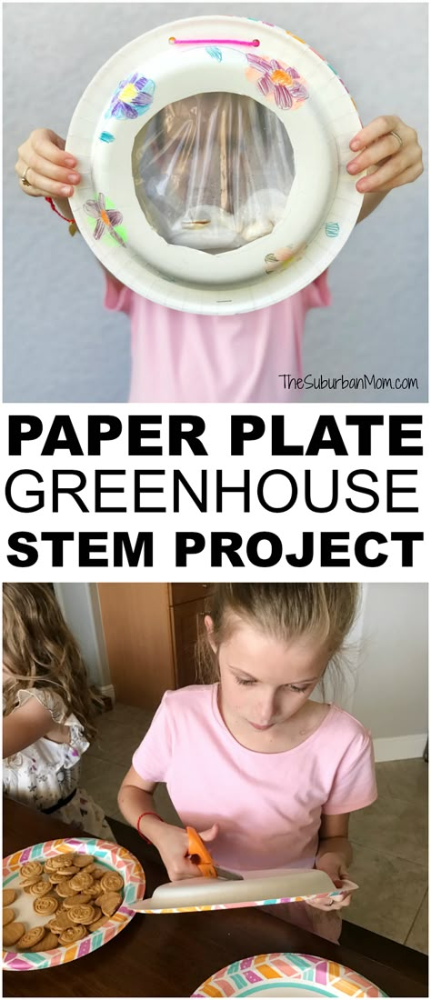 Paper Plate Greenhouse Kids STEM Project - The Suburban Mom Seed Lessons For Kids, Steam Projects Elementary, Oshc Activities, Crafting Closet, Steam Activities Elementary, Seed Science, Ag Projects, Welcome April, Sustainability Activities