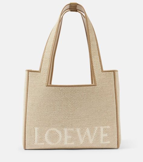 Logo Medium leather-trimmed canvas tote bag in beige - Loewe | Mytheresa Loewe Tote Bag, Loewe Tote, Wool Tote, Loewe Bag, Bags Logo, Canvas Tote Bag, Luxury Women, Womens Tote Bags, Canvas Tote