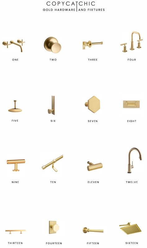 Home Trends | Gold Hardware and Fixtures - copycatchic Gold Fixtures, Brass Fixtures, Gold Bathroom, Kitchen Hardware, Bathroom Trends, Kitchen Fixtures, Home Trends, Bath Remodel, Bathroom Hardware