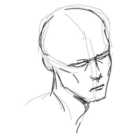 Masculine Face Drawing Reference, Male References Drawing, Head Poses Drawing Reference Male, No Face Art Drawings, How To Draw Men Head, Drawing Face Reference Sketch, Masc Drawing Reference, Scowl Face Reference Drawing, How To Draw Better Faces