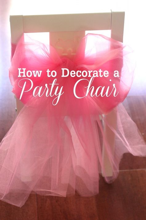 DIY: How to decorate a Party Chair with Tulle, Ribbons and Beads. Can apart the technique for Birthdays, Wedding, Bridal Showers or any other special occasions. Decorating Chairs For Party, Mommy To Be Chair Ideas, Diy Princess Chair Ideas, Princess Chairs Ideas, Using Tulle To Decorate Tables, Do It Yourself Quotes, Princess Chair, Birthday Chair, Party Chair