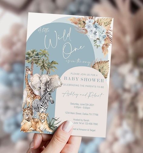 Pampas Safari Decor, Safari Theme Baby Shower Invitations, Jungle Theme Baby Shower Invitations, Jungle Theme Invite, Safari Baby Shower Boy Invitations, Neutral Safari Baby Shower Ideas, Boho Jungle Baby Shower Ideas, Safari Invitation Card, Boho Safari Baby Shower Ideas