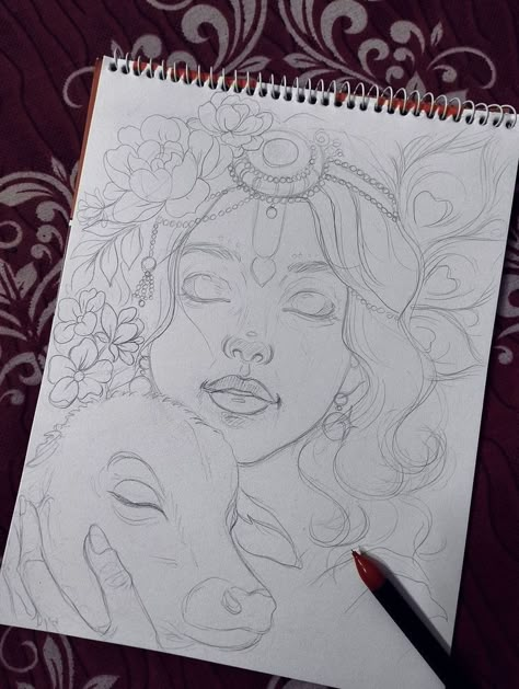 Radhe Krishna Pencil Sketch, Aesthetic Drawing Of Krishna, Radhe Drawing Pencil, Canvas Drawings Pencil, Radhakrishna Drawing Ideas, Krishna Pencil Sketch Art, Krishna Painting Pencil Sketch, Krishna Images Sketches, Sketch Ideas Krishna