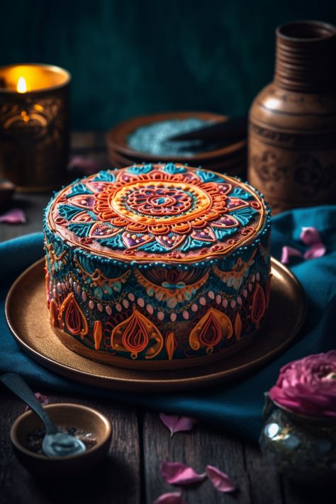 Moroccan Cake Design, Indian Theme Cake, Indian Birthday Cake, Cheetah Birthday Cakes, Moroccan Cake, Mandala Cake, Henna Cake, Spectacular Cakes, Cheetah Birthday