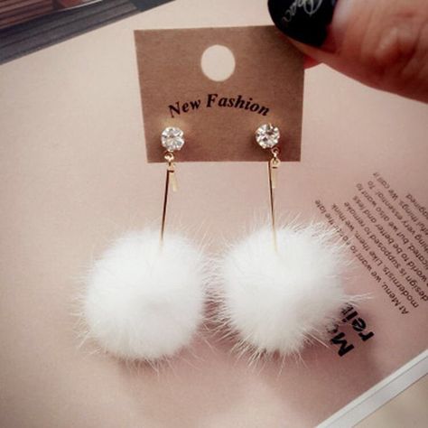 Whimsical Accessories, Lapel Brooch, Ball Earrings, Cute Christmas Gifts, Long Drop Earrings, Stud Jewelry, Whimsical Fashion, White Faux Fur, White Fur