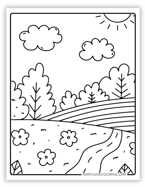 Free forest coloring pages are the perfect activity for homeschooling, classrooms, teachers, kids' activities, and educational activities. A Tree Drawing, Forest Coloring, Simple Colouring Pages For Kids, Draw Forest, Scenery Coloring Pages, Kids Colouring Pages, Trees Colouring Pages, Printable Coloring Pages For Kids, Nature Coloring Sheets Free Printable