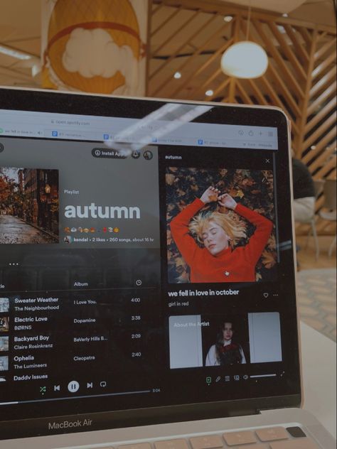 autumn • autumn aesthetic • fall • music • girl in red • october • fall playlist • love Fall Music Aesthetic, Red Aesthetic Fall, October Playlist, Autumn Music, Autumn Playlist, Autumn Music Playlist, Guitar Autumn Aesthetic, Autumn Aesthetic Music, Fall Playlist