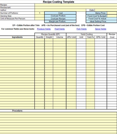 Recipe Costing Template, Tools Organization, Food Truck Business, Food Cost, Recipe Cards Template, Recipe Example, Restaurant Menu Template, Recipe Template, Restaurant Management