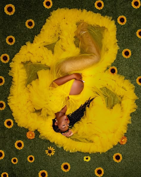 Vibrant Maternity Shoot, Yellow Maternity Shoot, African Inspired Maternity Shoot, Sunflower Maternity Pictures Black Women, Maternity Shoot Theme Ideas, Princess And The Frog Maternity Shoot, Sunflower Pregnancy Photoshoot, Sunflower Pregnancy Photos, Winnie The Pooh Maternity Photo Shoot