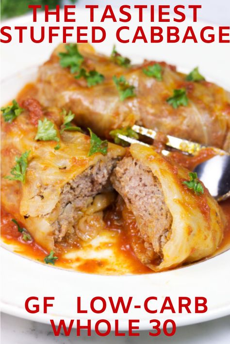 Learn how easy it is to make the tastiest healthy ground beef stuffed cabbage rolls with step by step photos. You're going to love this dish! gluten-free, Whole 30, Paleo, Low-Carb, Keto  from Gluten Free Homestead #comfortfood #recipe #keto #lowcarb #glutenfree #stuffedcabbage Stuffed Cabbage Rolls, Healthy Ground Beef, Stuffed Cabbage, Starting Keto Diet, Keto Diet Menu, Cabbage Rolls, Cabbage Recipes, Whole 30 Recipes, Whole 30