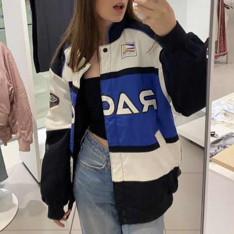 H&m Racer Jacket, Oversized Racer Jacket, Racer Jacket Outfit, Chocolate Pizza, Black Pants Outfit, Outfit Pieces, Racer Jacket, Racing Jacket, Inspo Outfit