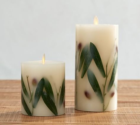 Premium Flicker Flameless Candle - Olive Inclusion Boho Candles, Outside Fall Decor, Boho Candle, Olive Leaves, Autumn Decorating, Candle Packaging, Candle Inspiration, Candle Jar, Natural Candles