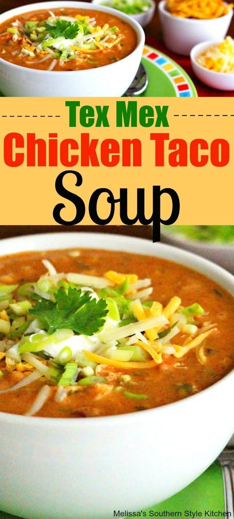 Tex Mex Soup, Enchiladas Mexicanas, Spinach Sandwich, Chicken Taco Soup Recipe, Tex Mex Chicken, Taco Soup Recipe, Mexican Soup, Chicken Taco Soup, Chicken Taco