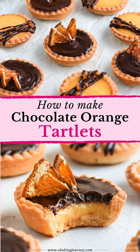 Dark Chocolate And Orange Desserts, Chocolate Orange Tartlets, Chocolate Orange Baking, Easy Tart Filling Recipes, Chocolate Tea Desserts, Dessert Canapes Ideas, Orange Ganache Filling, Mini Tarts Filling Ideas, Pastry Party Ideas