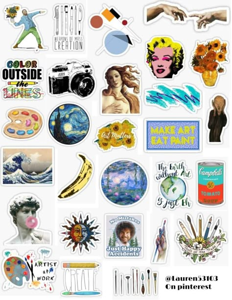 Aesthetic Art Stickers, Laptop Stickers Aesthetic Vintage, Stickers To Print Aesthetic, Art Aesthetic Stickers, Art Stickers Aesthetic, Artistic Stickers, Laptop Stickers Collage, Artsy Stickers, Starry Night Sticker