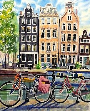 Amsterdam Drawing, Amsterdam Painting, Amsterdam Art, Amsterdam Houses, Ancient Greek Architecture, Watercolour Inspiration, City Painting, Architecture Painting, Travel Wall Art