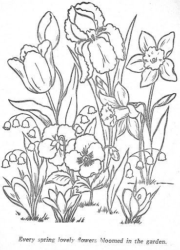 Flowers Daffodils, Spring Drawing, Flowers Tulips, Adult Colouring Pages, Paper Embroidery, Adult Colouring, Flower Coloring Pages, Flower Bed, Digi Stamps