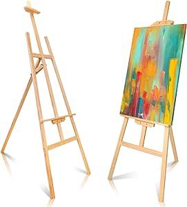 TeqHome Adjustable Height Display Easel 63" to 69", Portable Pine Wood Artist Easel for Painting, Easy Assembly, Folding Basic Floor Easel Stand for Adults Beginners, Max Holds 110lbs Easel For Painting, Floor Easel, Artist Easel, Display Easel, Easel Stand, Wooden Easel, Art Easel, Painting Easy, Wood Artist