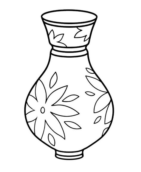 Flower Vase Coloring Page - Free Printable Coloring Pages for Kids Flower Vase Drawing, Vase Drawing, Flower Vase Design, Afrique Art, Unique Coloring Pages, Simple Designs To Draw, Glass Flower Vases, Clipart Black And White, Drawing Images