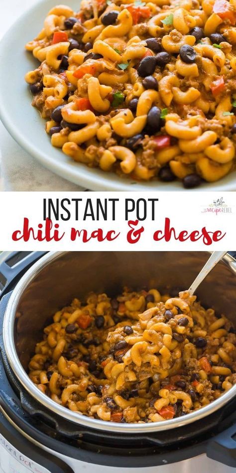 This Instant Pot Chili Mac is a one pot pressure cooker dinner the family loves! With lean ground beef, beans, macaroni and lots of cheese! (VIDEO) #instantpot #pressurecooker #chili #macaroni #pasta #recipes | instant pot recipe | instant pot pasta | mac and cheese | easy dinner idea Pasta Mac And Cheese, Instant Pot Chili Mac, Pressure Cooker Dinner, Mac And Cheese Easy, Chili Macaroni, Chili Burger, Instant Pot Chili, Chili Mac Recipe, Beef Recipe Instant Pot