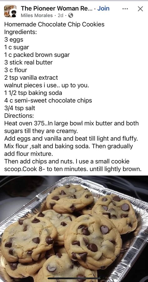 Chocolate Chip Cookies Ingredients, Homemade Chocolate Chip Cookies, Ree Drummond, Easy Baking Recipes Desserts, Sweet Snacks Recipes, Delicious Snacks Recipes, Fun Baking Recipes, Easy Baking Recipes, Interesting Food Recipes