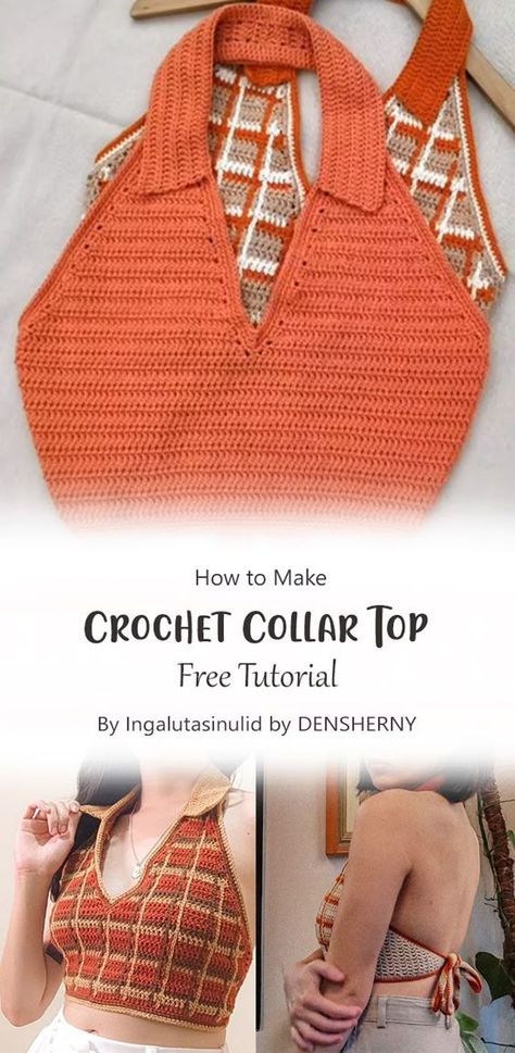 Crochet Tops Halter, Crochet Collared Top, Crochet Collar Top Patterns Free, Collared Crochet Top, Crochet Collar Sweater, Crochet Patterns Wearables, Crochet Top With Collar, Quick Crochet Top Pattern Free, Cute Crochet Tops Free Pattern