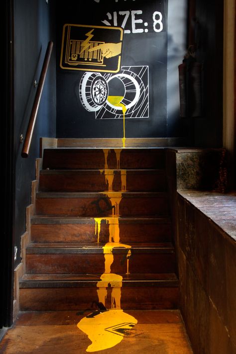 These stair graphics are a phenomenal work of art! Staircase Ideas Pictures, Paint Staircase, Staircase Pictures, Painted Staircases, Staircase Ideas, Bar Interior, Coffee Shop Design, Cafe Interior Design, Diy Interior