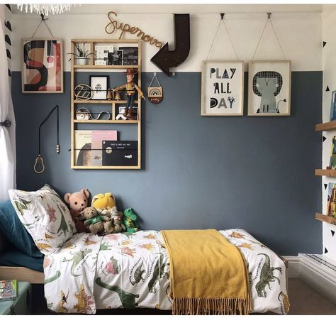 Little Boys Room Ikea, Boy Room Wall Color, Scandi Boys Bedroom, Blue Boys Room Paint, Dark Blue Kids Bedroom, Dark Blue Kids Room, Boys Box Room Bedroom Ideas, Toddler Boy Room Paint Ideas, Blue Childrens Bedroom