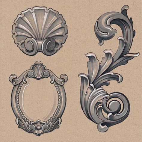 "Ornamental Archive" by Russ Abbott — Kickstarter Picture Frame Tattoo, Frame Tattoo, Mirror Tattoos, Motif Arabesque, Baroque Frame, Filigree Tattoo, Framed Tattoo, Ornament Drawing, Baroque Ornament