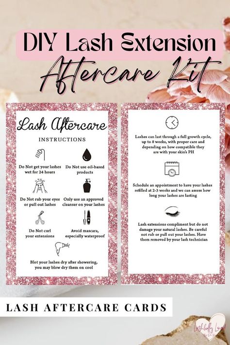 Aftercare Lash Extensions, Eyelash Extension Care, Care Instruction Cards, Lash Aftercare, Eyelash Extensions Care, Eyelash Extensions Aftercare, Esthetician Marketing, Eyelash Technician, Lash Extension Kit