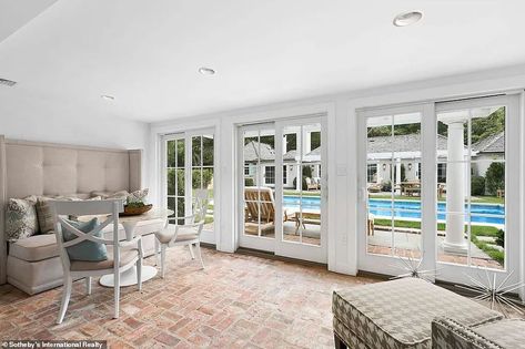 Guest house: The property also boasts a pool house, perfect for some weekend visitors... Hamptons Home, Sunroom Furniture, Bluestone Patio, Sunroom Decorating, Sunroom Designs, Stone Floor, Celebrity Chef, Brick Flooring, Hamptons House