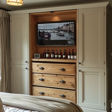 Fitted Wardrobes With Tv Space | Wardrobe Tv Units Bedroom Storage Built In, Closet With Tv In The Middle, Top Of Wardrobe Storage, Tv In Closet, Built In Wardrobe With Tv, Wardrobe With Tv Unit, Shared Living Room, Small Bedroom Wardrobe, Wardrobe Tv